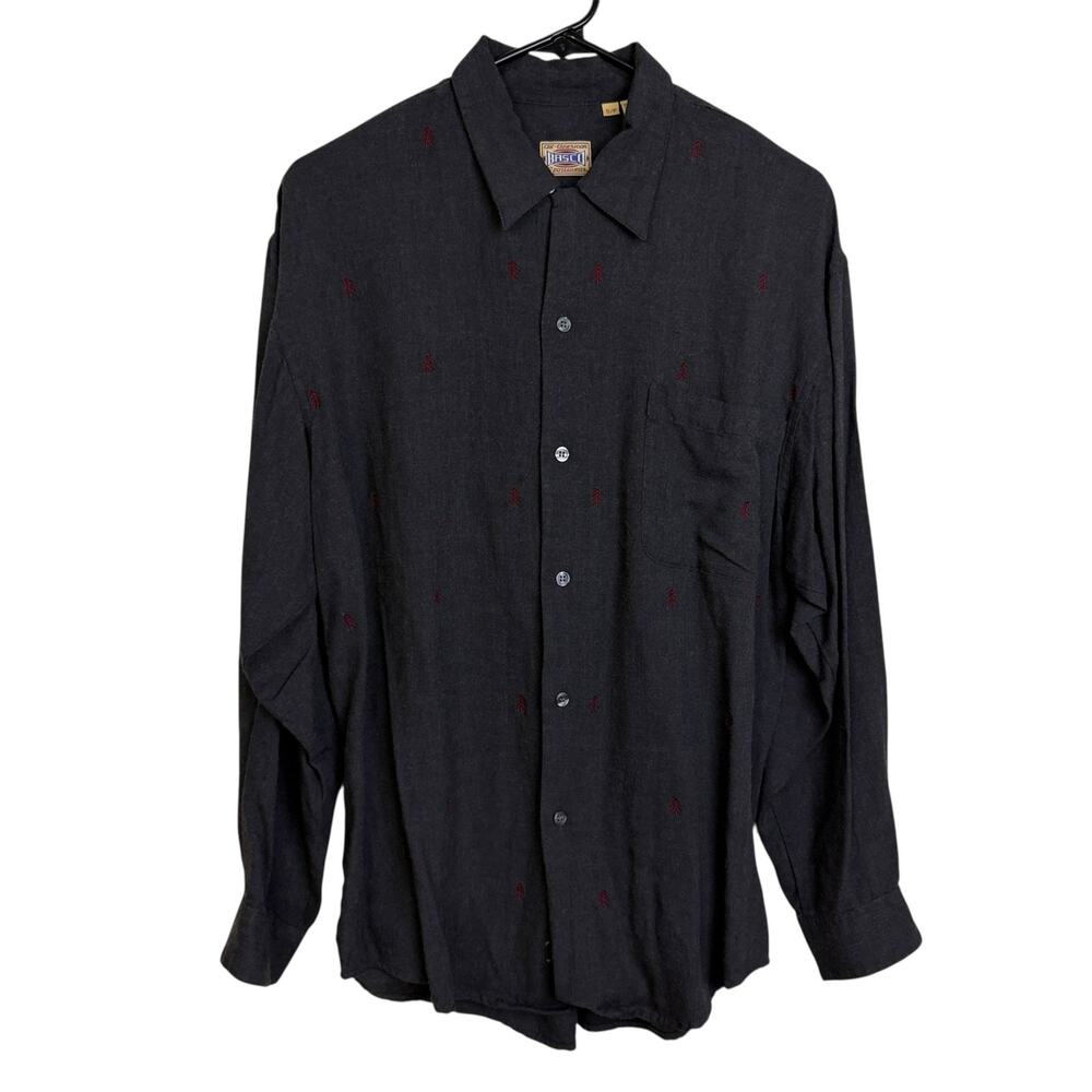 Basco All American Dress Shirt Mens Small Gray Wool Long Sleeve Button Up Xmas